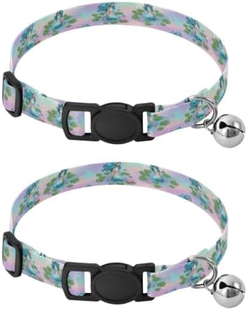 Mermaid Turquoise Soft Polyester Pet Collar, 2 Pack Kitten Bell Collar