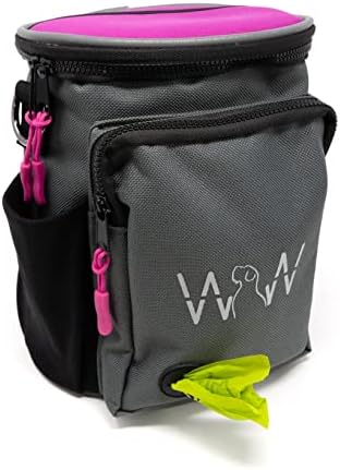 Multipurpose Pro Dog Treat Bag with Neoprene Split Top Dog Training Treat Pouch Bag with Shoulder Strap, Belt and Clip and Exterior Storage Pocket (Raspberry)