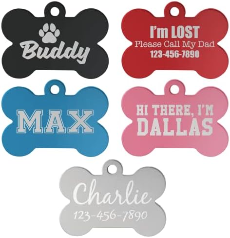 Signature Custom Laser Engraved Anodized Aluminum Pet ID Tags (Pink, Bone 1 1/2" x 1")