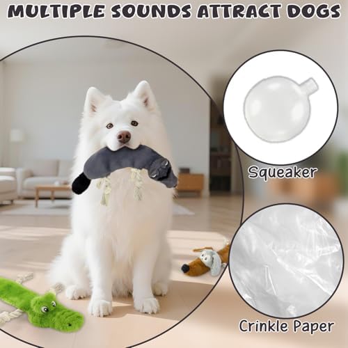 Squeaky No Stuffing Dog Toys, 3 Pack Rope Toys for Teething, Crinkle Plush Toys to Keep Them Busy, Tug Interative Dog Toys for Small Medium Large Breed.Not for Aggressive Chewers.