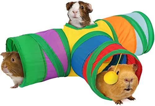Rypet Guinea Pig Tunnel Hideout 3-Way Collapsible Small Pet Tubes, Rainbow