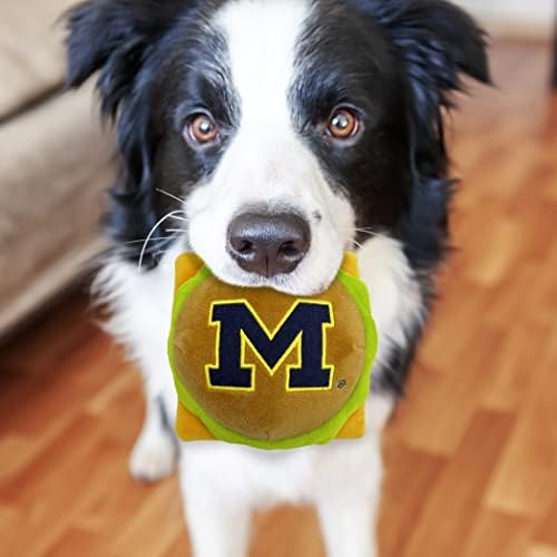 NCAA MICHIGAN WOLVERINES CHEESE BURGER PLUSH DOG & CAT SQUEAK TOY - Cutest STADIUM HAMBERGER SNACK Plush Toy for DOGS & CATS with INNER SQUEAKER & Beautiful Football/Basketball Team Name/Logo