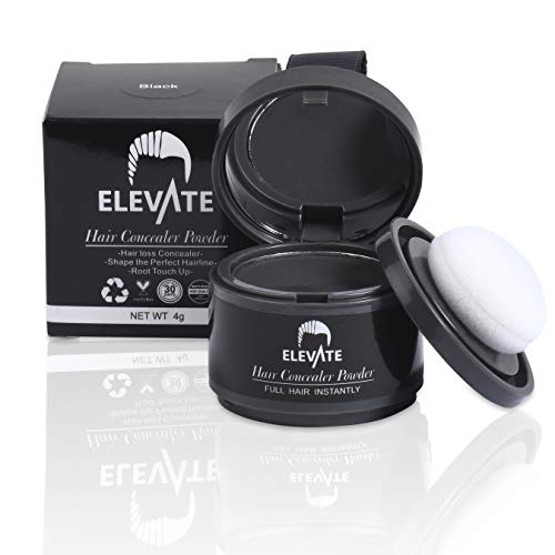 ELEVATE Hair Line Powder Instantly Conceal Hair Loss for Thinning Areas - Shadow Makeup - Root Cover Touch Up with Puff Touch - Instant Gray Coverage for Men and Women (Black)