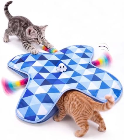 PetBusy Smart Interactive Cat Toys for Indoor Cats Chasing and Pouncing Fun | [Week-Long] Rechargeable Battery, Smart Standby Touch Activated, Automatic Hide &Seek with Rainbow Tail for Hands-Free Play