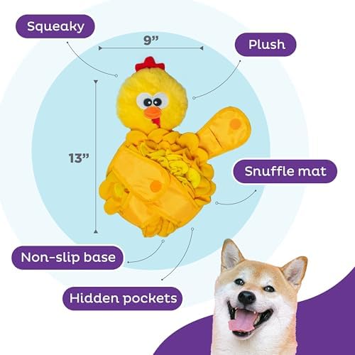 Outward Hound Nina Ottosson Snuffle Palz Squeaky Dog Toy, Chicken, 13.4" | Plush Snuffle Mat, Hidden Treat Pockets, Slow Feeder, Interactive Foraging, Non-Slip Base, Dogs & Puppies