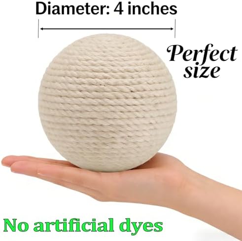 4-Inch Sisal Cat Toy Balls, Cat Toys for Indoor Cats, With Crinkle Sound