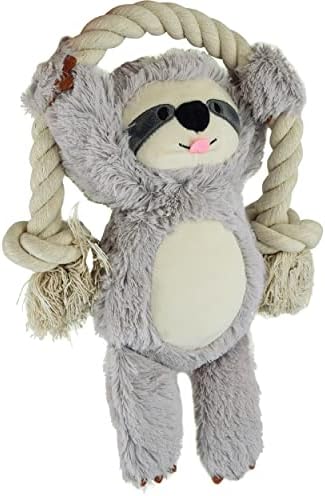 Native Pup Dog Toy Rope and Plush Stuffed Squeaker, Tug of War Toys for Dogs, Puppy Welcome Home Add on for Pets (Sloth)