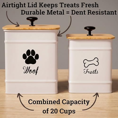 Dog Treat Container Set of 2 with Airtight Bamboo Lids - 8x6 & 7x5 inch