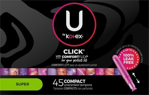 U by Kotex Click Compact Tampons, Super Absorbency, Unscented, 45 Count (Pack of 2)