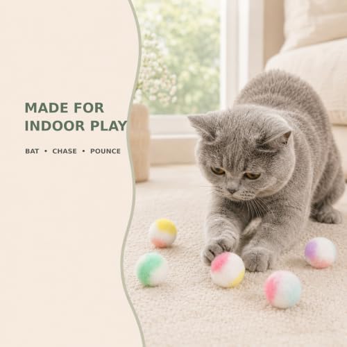 50-Pack Cat Toy Balls, 1.18-Inch Soft Fuzzy Pom Poms for Indoor Cats