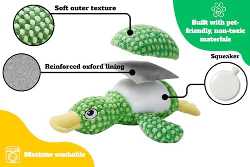 Durable Duck Stuffed Animal - Plush Dog Toys for Aggressive Chewers - Tough Squeaky Puppy Teething Relief - Small Medium and Large Breeds Interactive Play to Keep Pets Busy