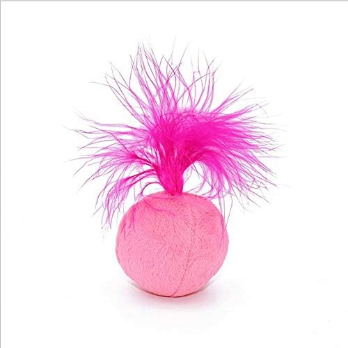 Furry Rattle Ball Cat Toy with Feather and Catnip - Interactive Pom Pom Balls for Cats, Soft and Lightweight, 2 Inch, 3 Pack.