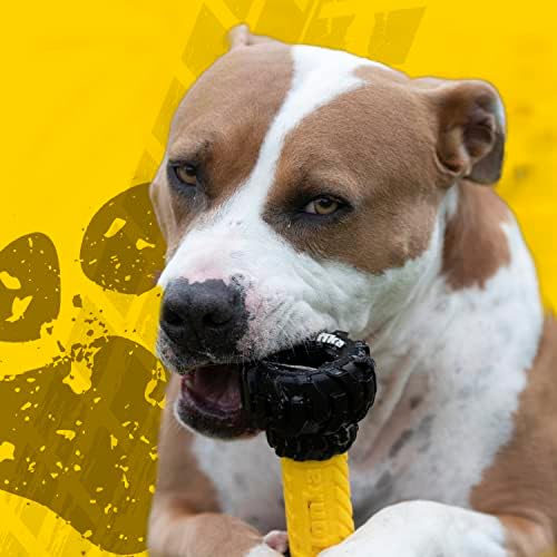 Tonka Axle Tread Dog Toy with Interactive Feeder, Lightweight, Durable and Water Resistant, 7 Inches, for Medium/Large Breeds, Single Unit, Yellow/Black
