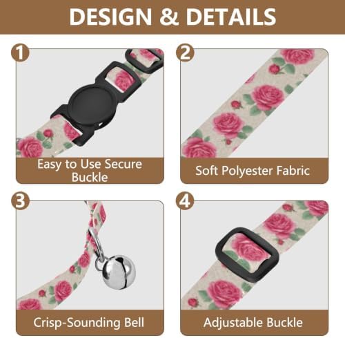 Red Vintage Rose Floral Adjustable Buckle Cats Collar 2 Pack Adjustable Pet Collar
