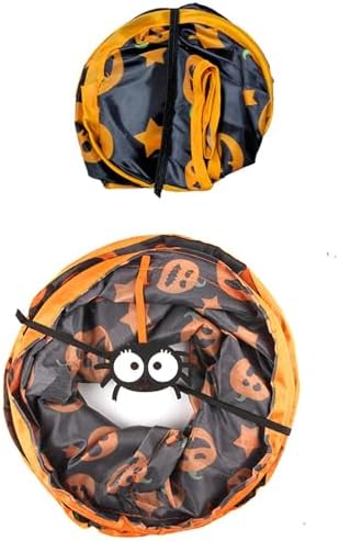 Halloween Cat Tunnel Cube with Pumpkin Print Design - Fun Collapsible Cat Play Tent for Cats & Kittens, Interactive Peek-a-Boo Hole, Durable Halloween Pet Toy