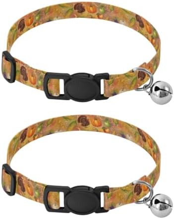 Vintage Thanksgiving Pumpkins Collars for Puppies, 2 Pack Cat Collar Breakaway with Bell