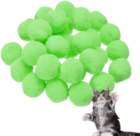Cat Toy Pom Ball, Interactive Cat Ball Toys Fuzzy Pompoms (Plush, 1.2Inch, 30Pcs, Light Green) for Kittens Pet Enrichment Training Play Indoor