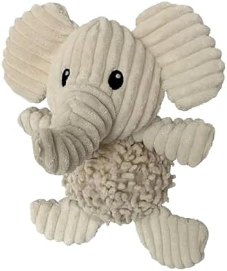petlou Durable Natural Nubby Plush Dog Toys with Squeaker and Crinkle Paper in Multi-Size (Natural Elephant - M, 10 Inch)