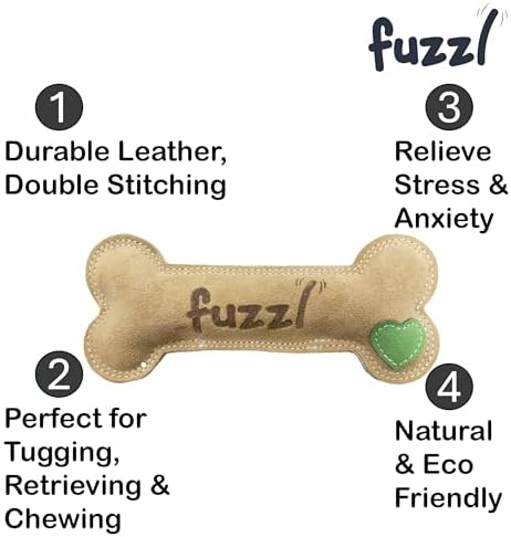 Fuzzl Large Leather Bone Dog Toy Natural and Tough Dog Toys - Long Lasting Chew Toys for Aggressive Chewers - Strong Dog Toy for Dogs and Puppy