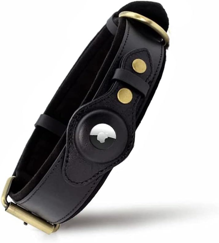 AirTag Dog Collar for Apple AirTag – Leather Dog Collar with Apple AirTag Holder – Smart Collars for Dog – GPS Dog Collar – Dog Collar with Airtag Holder (S, Black)