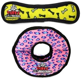 TUFFY® 2 Pack Bone and 4-Way Ring Ultra Durable Plush Dog Toys