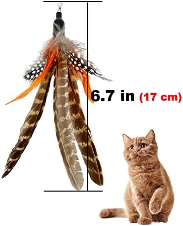 Cat Feather Toys Refills, 6 Pieces Handmade Da Bird Feathers Refill, Cat Wand Replacement Feather for Indoor Cats (B)