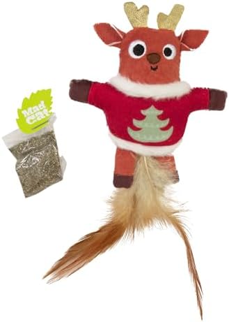 Mad Cat Ugly Sweater Stuffer Reindeer Catnip Refillable Soft Plush Cat Toy