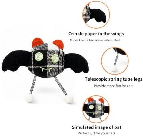 DODODOLA 3 PCS Interactive Cat Toys for Indoor Cats Halloween Mice and Bat Kitten Toys with 100% Pure Organic Catnip Kitty Anxiety Relief Soft Cute Mouse Teething Chew Toys
