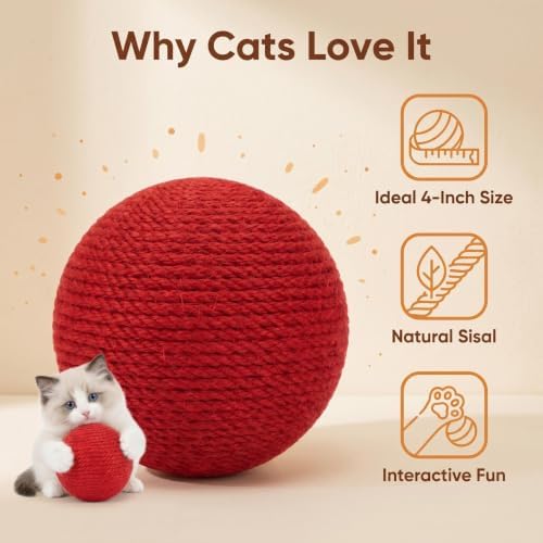 4-Inch Sisal Cat Toy Balls, Cat Toys for Indoor Cats, With Crinkle Sound