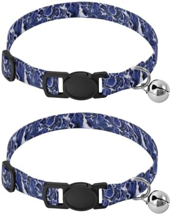 Marble Deep Blue Easy to Clean Kitten Collars 2 Pack Comfortable Cat Collar