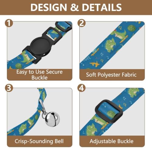 Cartoon Dinosaurs Listening Music Cat Collars 2 Pack Soft Cat Collar Adjustable 10.6 to 17.1 Inches