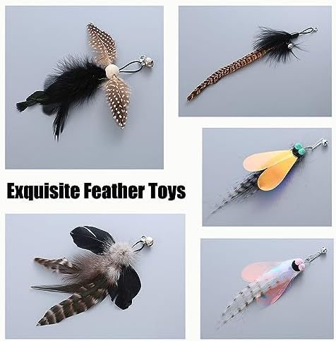 Yauende Cat Feather Toys, Indoor Cat Interactive Toys, 2 PCS Flexible Wire and 5 PCS Cat Feather Toys, for Bored Indoor Cats, Indoor Cat Chase Toys