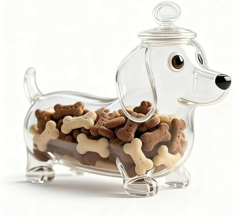 Dachshund Snack Jar, Airtight Dog Treat Containers with Lid,Glass Dachshund Cookie Container Clear Glass Dog Treat Jar Dispenser for Pets Cookie, Biscuits,Food Storage Canister for Cookies,Candys