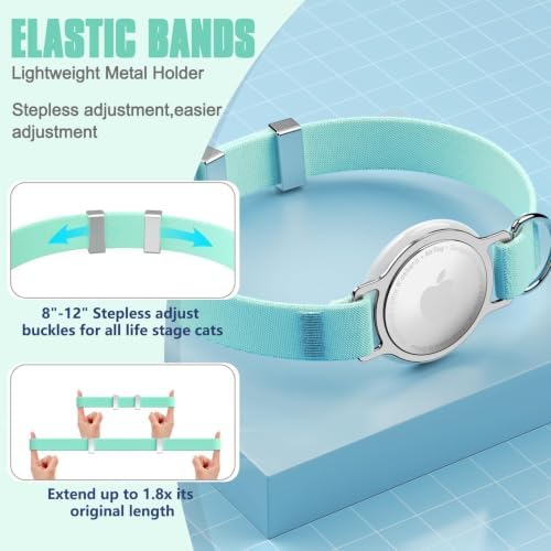 AirTag Cat Collar, Elastic Tracker Collar with Airtag Holder and Bell | Compatible with Apple Air Tag, Lightweight & Scratch Resistant, Adjustable Stepless GPS Pet Collar for Cats Kittens, Green