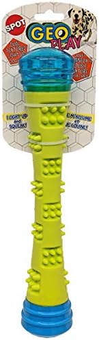 SPOT Geo Play Light & Sound Stick Dog Toy with Squeaker | Interactive Dual Textured Light-Up Dog Stick Toy | Motion-Activated LED Light | 12”