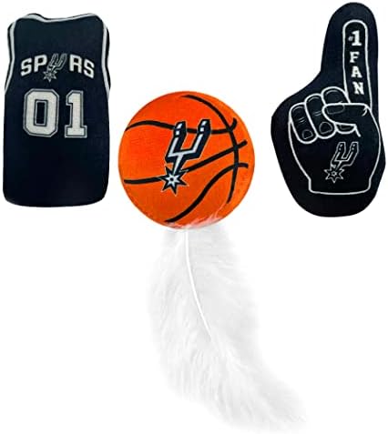 BEST PLUSH NBA SAN ANTONIO SPURS Cat Toys - 3 Piece Set: Jersey, Basketball with Feathers & #1 Fan. Filled with Fresh Catnip. Beautiful Team Logo