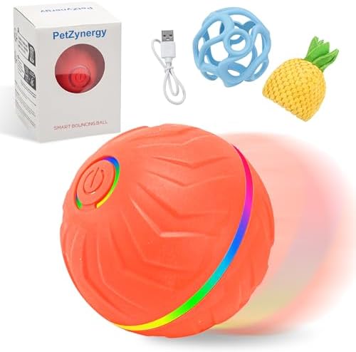 Interactive Dog Toy Ball, Durable Automatic Moving Rolling/Bouncing Balls for Puppies, Small/Medium/Large Dogs | Plush & Rubber Covers for Safe Chewing & Fun,USB Rechargeable