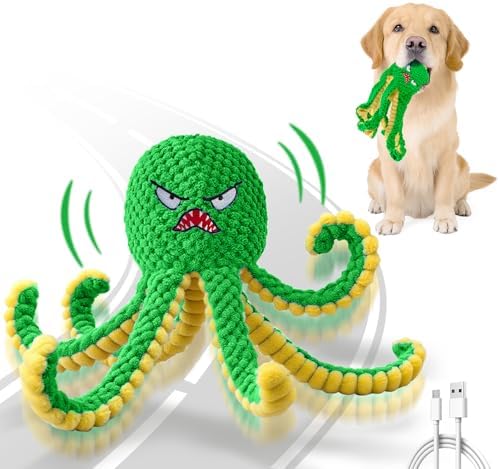 Interactive Dog Toys Octopus,Durable Automatic Jumping Dog Toy to Keep Them Busy,Squeaky Moving Tug of War Doggie Toy,USB Rechargeable,Not for Aggressive Chewers (Green) | Durable Squeaky Tug of War Dog Toy for Small/Medium/Large Dogs,USB Rechargeable,...