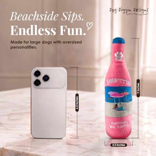 Dog Diggin Designs Seagrrrm’s “Be Yappy” Plush Dog Toy | Luxury-Inspired Parody Drink Bottle Dog Toy with Squeaker, Soft Plush Novelty Dog Toy – Shaken, Not Stirred!