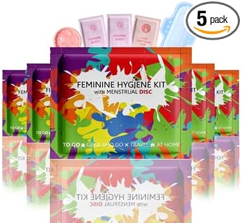 Menstrual Disc Kit with Pad - 5 Pack | Convenience on the Go | Period Kit Pack for Travelling Out of the House | Covers All Flows | Individually Wrapped Feminine Hygiene Care Products