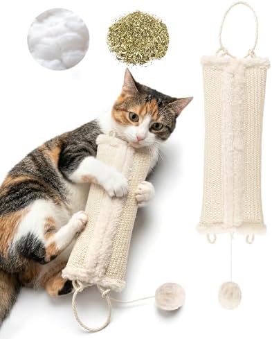 16.5 Inch Sisal Catnip Pillow Toy Kickers, Washable Sisal Cover, Interactive Cat Toys with Sisals Balls for Indoor Scratching, Chewing & Teething, Fun for Kittens and Adult Cats (Beige)