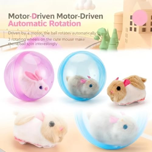Self-Rolling Interactive Cat Ball Automatic Interactive Cat Toys for Indoor Cats 360° Rolling Smart Cat Chase Balls Toy Motion Activated Cat Enrichment Toys to Keep Them Busy (Blue Ball+White Rabbit)