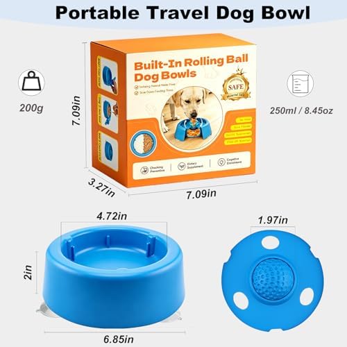 Slow Feeder Dog Bowls for Liquid Treats, Dog Licking Bowl with Rolling Ball, Entertained Ball Dog Lick Bowl, Promotes Hydration and Calm Licking, Large Capacity Dog Lick Bowl for All Breeds