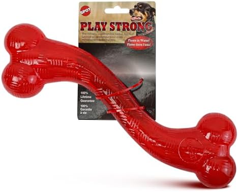 SPOT Play Strong S Bone - Durable TPR, Long Lasting Dog Chew for Aggressive Chewers, Hollow Center to Hide Treats, Virtually Indestructible Toy for Large Dogs & Puppies up to 90lbs - 12 inch