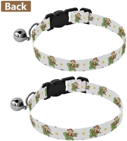 Cute Cartoon Monkeys Tropical Leaf Dog Collars for Small Dogs, 2 Pack Cat Collar with Bell