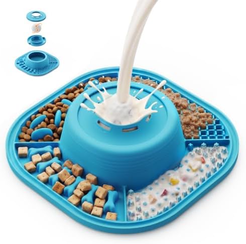 Slow Feeder Dog Bowl, 4-in-1 Enrichment Feeder with Interactive Roller Ball, Puzzle Lick Mat, Converts to Large Capacity Water Bowl, Strong Suction Base, for Dry & Wet Food