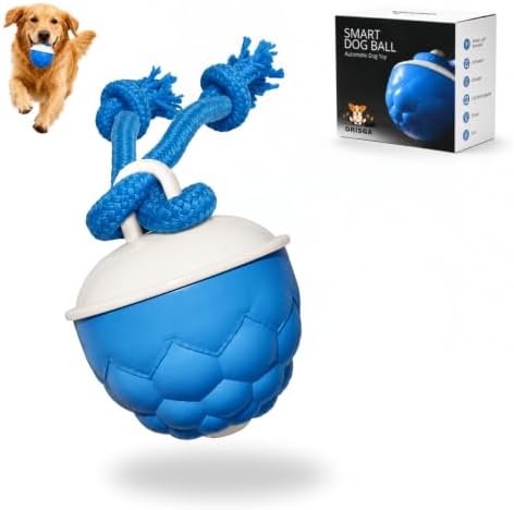 Interactive Dog Toy with Rope Smart Motion Activated Dog Ball USB Rechargeable 3 Speed Modes Durable Automatic Dog Toy for Puppies