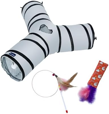 PetLike Cat Tunnel (with Interactive Cat Toy and Catnip Toy) for Indoor Cats Collapsible Pop-up Pet Tube Peek Hole Hideaway Play Toys for Cats with Ball