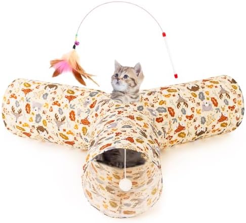 Tempcore Cat Tunnel, 3-Way Collapsible Toy, Large Size Beige Deer