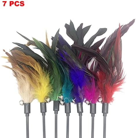 Cat Wand Toy Feather Stick Cat Toys, 7 Pieces Interactive Cat Toy Feathers Wand for Indoor Cats